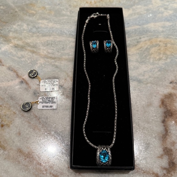EFFY Lagoon Sterling Silver & Blue Topaz Necklace and Earrings Set - Picture 8 of 17